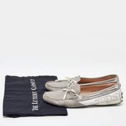 Tod's Grey/White Suede and Leather Bow Slip On Loafers Size 38