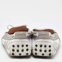 Tod's Grey/White Suede and Leather Bow Slip On Loafers Size 38