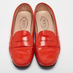 Tod's Red Patent Leather Gommino Loafers Size 38