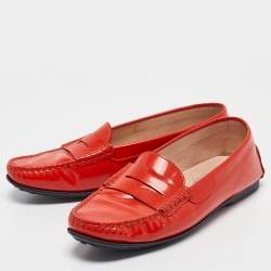 Tod's Red Patent Leather Gommino Loafers Size 38