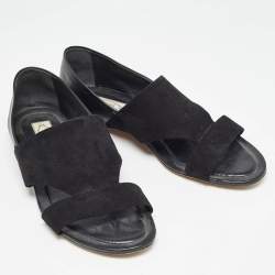 Tod's Black Suede and Leather Flat Sandals Size 38.5