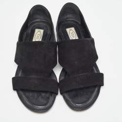 Tod's Black Suede and Leather Flat Sandals Size 38.5