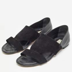 Tod's Black Suede and Leather Flat Sandals Size 38.5