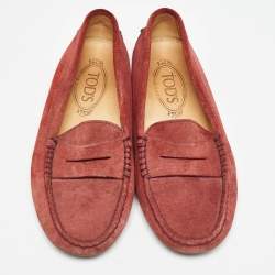 Tod's Red Suede Gommino Penny Slip On Loafers Size 36.5