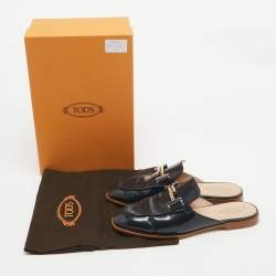 Pre Owned Tod's Black Patent Leather Double T Mules Size 37