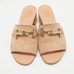 Tod's Pink Suede Double T Buckle Slide Sandals Size 36