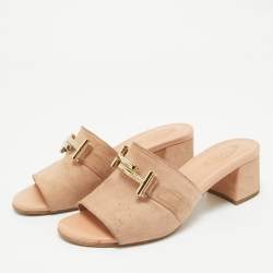 Tod's Pink Suede Double T Buckle Slide Sandals Size 36