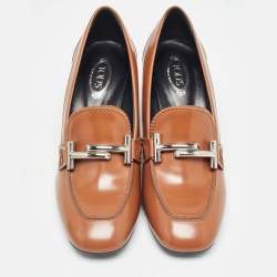 Tod's Brown Leather Block Heel Loafer Pumps Size 37