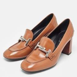 Tod's Brown Leather Block Heel Loafer Pumps Size 37