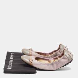 Pre Owned Tod's Purple Leather and Suede Scrunch Ballet Flats Size 40.5