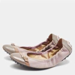 Pre Owned Tod's Purple Leather and Suede Scrunch Ballet Flats Size 40.5