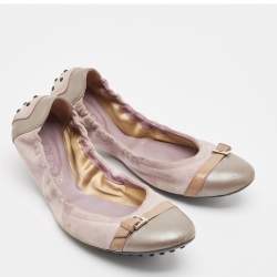 Pre Owned Tod's Purple Leather and Suede Scrunch Ballet Flats Size 40.5