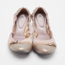 Pre Owned Tod's Purple Leather and Suede Scrunch Ballet Flats Size 40.5