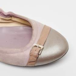 Pre Owned Tod's Purple Leather and Suede Scrunch Ballet Flats Size 40.5