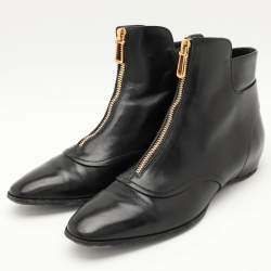 Pre Owned Tod's Black Leather Ankle Boots Size 37