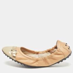 Tod's Tricolor Leather Buckle Detail Scrunch Ballet Flats Size 38