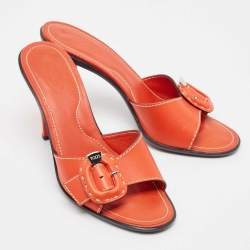 Tod's Orange Leather Slide Sandals Size 38.5