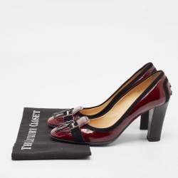 Pre Owned Tod's Burgundy Patent Leather Buckle Detail Loafer Pumps Size 38.5
