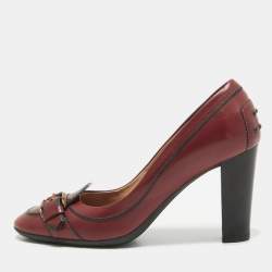 Tod's Burgundy Leather Loafer Pumps Size 38.5