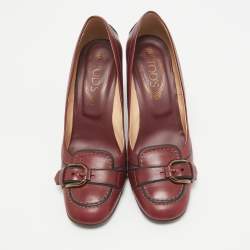 Tod's Burgundy Leather Loafer Pumps Size 38.5