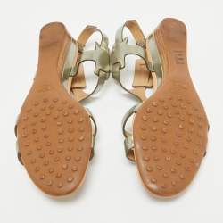 Pre Owned Tod's Metallic Leather Ankle Strap Sandals Size 38