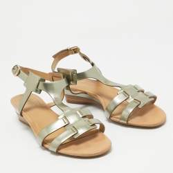 Pre Owned Tod's Metallic Leather Ankle Strap Sandals Size 38