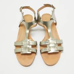 Pre Owned Tod's Metallic Leather Ankle Strap Sandals Size 38