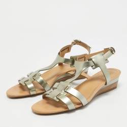 Pre Owned Tod's Metallic Leather Ankle Strap Sandals Size 38