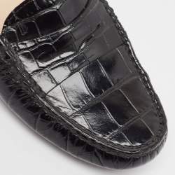Pre Owned Tod's Black Croc Embossed Leather Gommino Loafers Size 37.5