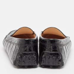 Pre Owned Tod's Black Croc Embossed Leather Gommino Loafers Size 37.5