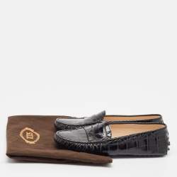 Pre Owned Tod's Black Croc Embossed Leather Gommino Loafers Size 37.5