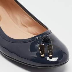 Pre Owned Tod's Navy Blue Patent Leather Ballet Flats Size 37