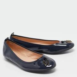 Pre Owned Tod's Navy Blue Patent Leather Ballet Flats Size 37