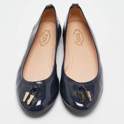 Pre Owned Tod's Navy Blue Patent Leather Ballet Flats Size 37
