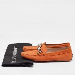 Tod's Orange Croc Embossed Leather Double T Loafers Size 36