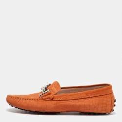 Tod's Orange Croc Embossed Leather Double T Loafers Size 36