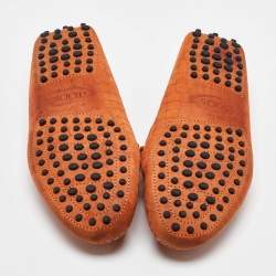 Tod's Orange Croc Embossed Leather Double T Loafers Size 36