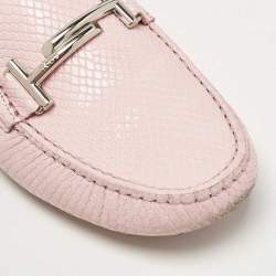 Tod's Pink Lizard Embossed Leather Double T Loafers Size 39.5