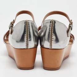 Tod's Silver Leather Platform Sandals Size 40