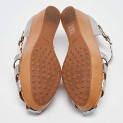 Tod's Silver Leather Platform Sandals Size 40