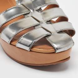 Tod's Silver Leather Platform Sandals Size 40