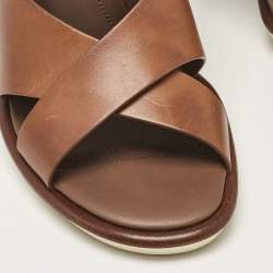 مملوكة مسبقًا Tod's Brown/White Leather Block Heel Slingback Sandals Size 40