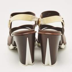 مملوكة مسبقًا Tod's Brown/White Leather Block Heel Slingback Sandals Size 40