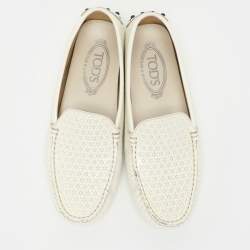 Tod's White Laser Cut Patent Leather Slip On Loafers Size 37