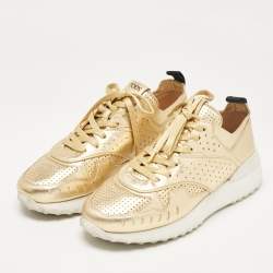 Tod's Gold Perforated Leather Low Top Sneakers Size 37.5