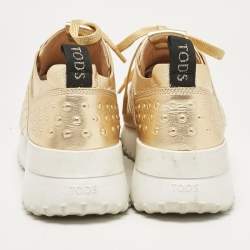 Tod's Gold Perforated Leather Low Top Sneakers Size 37.5