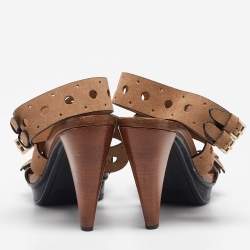 Tod's Brown Laser Cut Suede Ankle Strap Sandals Size 37