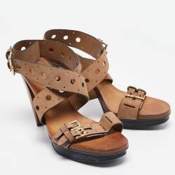 Tod's Brown Laser Cut Suede Ankle Strap Sandals Size 37