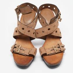 Tod's Brown Laser Cut Suede Ankle Strap Sandals Size 37