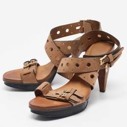 Tod's Brown Laser Cut Suede Ankle Strap Sandals Size 37